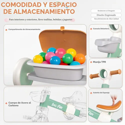 Vista 3 de Triciclo para niños pequeños de 1 a 3 años, bicicleta de equilibrio para Menta