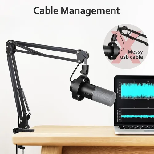 Vista 3 de Para Fifine K688 Boom Arm - Brazo de micrófono ajustable con gestión de cables, brazo de micrófono con adaptador de 3/8 a 5/8 pulgadas compatible