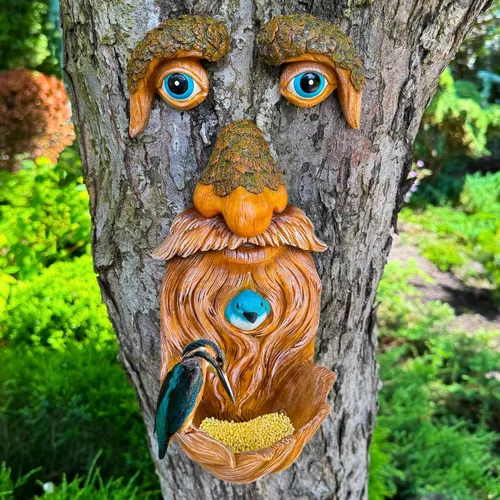 Vista 3 de Mood Lab Decoración de Caras de Árbol para Exteriores - Comedero para Pájaros del Hombre Viejo - Decoración de Jardín Tree Hugger - Estatuas de Arte