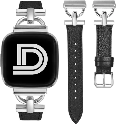 Vista 11 de Wearlizer Correa de cuero compatible con Fitbit Versa 2 correas para mujer, elegante correa de cuero delgada con hebilla de metal en forma de D