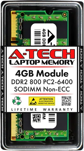 Vista 3 de A-Tech 1 GB DDR2 800 MHz SODIMM PC2-6400 1.8V CL6 200-Pin Non-ECC Unbuffered Laptop Módulo de actualización de memoria RAM