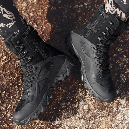 Vista 8 de Botas de nieve tácticas para hombre, botas tácticas altas con Negro