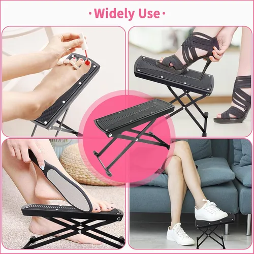 Vista 7 de Reposapiés de pedicura, soporte antideslizante ajustable de 6 alturas para pedicuras fáciles en casa, taburete plegable