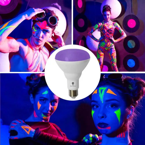 Vista 3 de BR30 - Paquete de 2 bombillas LED negras, 13 W (equivalente a 100 W) BR30 E26 para brillar en la oscuridad, nivel 385-400 nm, bombilla negra