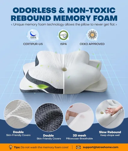 Vista 5 de Almohada cervical para el cuello 5X para aliviar el dolor, almohada ergonómica refrescante para dormir, almohadas de espuma viscoelástica