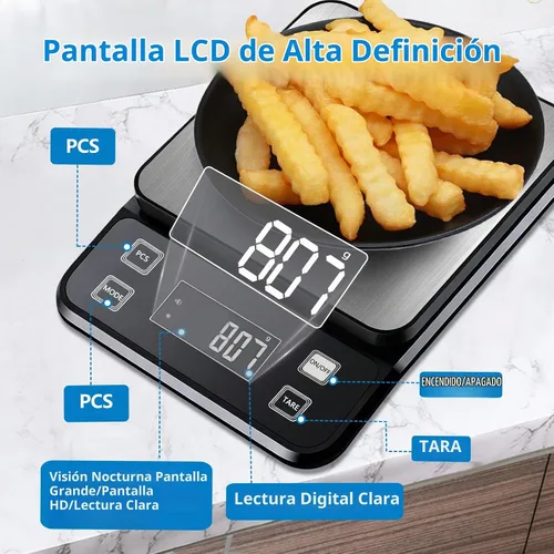 Vista 5 de Báscula de alimentos impermeable IPX7 de 0.00 oz de precisión de cocina, báscula digital de alimentos de 11.0 lbs/11 libras recargable por USB