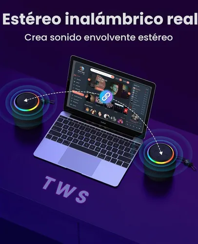 Vista 2 de LENRUE Altavoz Bluetooth, altavoz inalámbrico con espectáculo de luz dinámico, sonido nítido, TWS, altavoz portátil para teléfonos, mesas