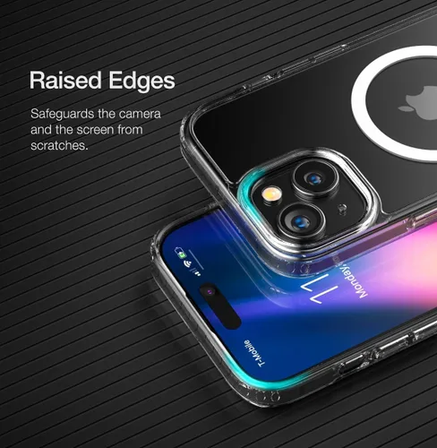 Vista 2 de ENCASED Funda transparente para iPhone 15 con agarre magnético extraíble, soporte plano plegable para teléfono (compatible con MagSafe)