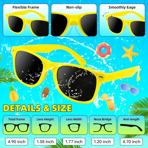 Vista 2 de 24 lentes de sol para niños a granel, recuerdos de fiesta para niños y niñas de 3 a 8 años, lentes de sol neón con protección UV400 para verano