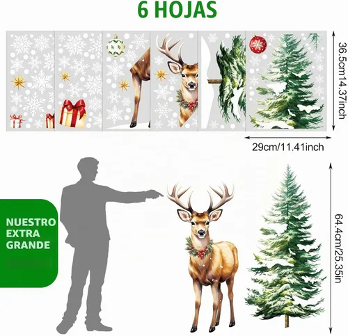 Vista 2 de DIYASY Calcomanías grandes para ventana de Navidad, renos, árbol de Navidad, copos de nieve, calcomanías para el hogar, extra grandes, decoración