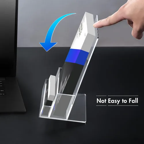 Vista 4 de BEYGORM Soporte acrílico para folletos de 4 pulgadas con tarjetero para 100 folletos, paquete de 2 soportes transparentes para revistas, folletos