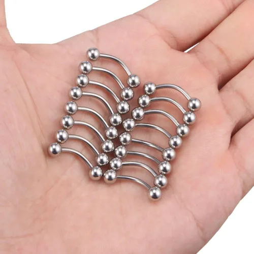 Vista 3 de SCERRING Abrazadera curvada de acero inoxidable y bioflex de acrílico transparente de 14 G, para pezones, ojos de serpiente, lengua, 16-24 piezas