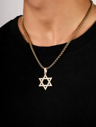Vista 6 de HAQUIL Stainless Steel Hexagram Six Pointed Star Pendant Necklace, Box Chain, Jewish Israel Jewelry Gift for Men and Women