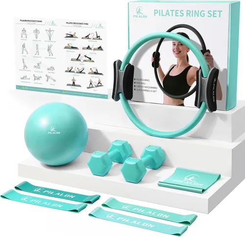 Vista 11 de Pilates Ring Set - Studio-Grade Anti-Deformation Pilates Kit - Pilates Equipment for Home Workout - 14'' Pilates Ring, Pilates Ball, 2 Dumbbells, 5