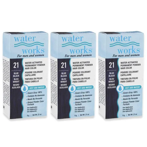 Vista 6 de Water Works Tinte en polvo, negro, tinte permanente para el retoque de raíces y cobertura completa, hombres y mujeres, paquete de 3