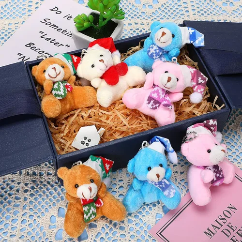 Vista 4 de 12 piezas de mini oso de Navidad de 3.15 pulgadas, oso de peluche suave, juguete de animal de peluche, adorno lindo para árbol de Navidad, llavero