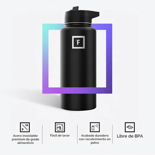 Vista 5 de IRON °FLASK Botella de agua de boca ancha de 32 onzas con pajita Aurora