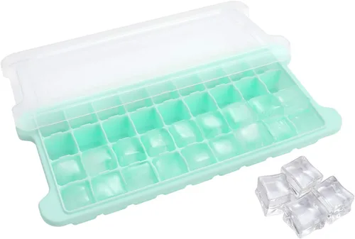 Vista 11 de Bandeja de cubitos de hielo, bandeja de hielo de silicona suave con tapa de polipropileno, bandejas flexibles para cubitos de hielo para congelador