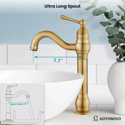 Vista 4 de gotonovo Grifo para lavabo de recipiente, boquilla giratoria 360°, grifo de baño de una sola manija, alto, 1 agujero, lavabo de granja, grifo