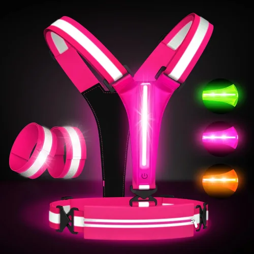 Vista 2 de Set de Chaleco Reflectante LED para Correr, Equipo de Correr Recargable por USB con Chaleco Iluminado para Corredores, Caminatas Nocturnas con Bolsa