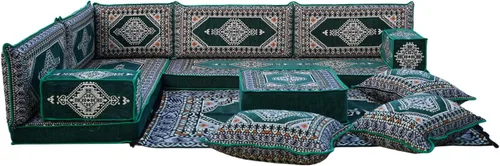 Vista 28 de arabicsofa Verde Juego de Asientos de Suelo Orientales Hechos a Mano – Sofá de Suelo Tradicional con Respaldo