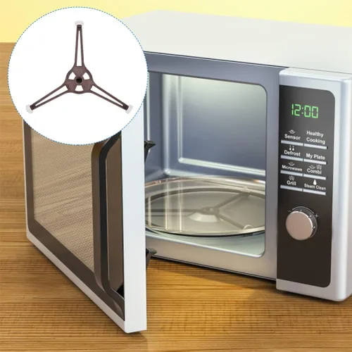 Vista 5 de SOLUSTRE Anillo giratorio para microondas, soporte de rodillo giratorio de triple brazo, bandeja de placa de vidrio, bandeja de horno de microondas