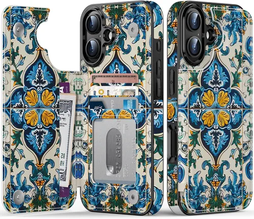 Vista 142 de FUNMIKO Funda tipo cartera para iPhone 15 con tarjetero + clip para efectivo, bloqueo RFID, protección contra caídas de grado militar y obras