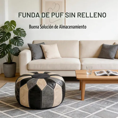Vista 3 de Thgonwid Funda redonda sin relleno, otomana de almacenamiento de piel sintética, taburete marroquí bohemio, decoración multiusos para el hogar, sala