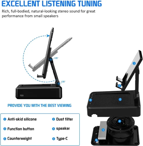 Vista 4 de Soporte para teléfono celular con altavoz Bluetooth inalámbrico compatible con iPhone/Samsung/iPad, soporte de teléfono de diseño antideslizante