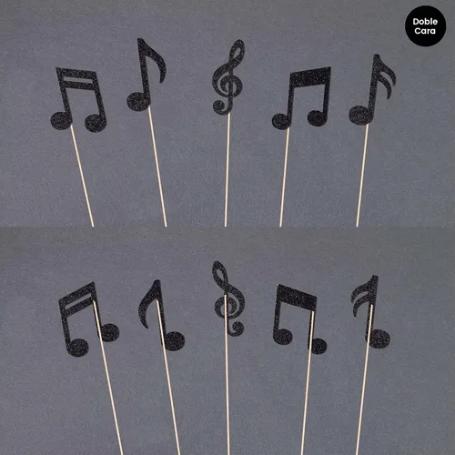 Vista 3 de 10 piezas de centros de mesa de notas musicales, decoraciones de fiesta negras, notas musicales