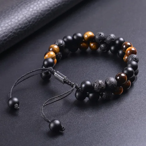 Vista 13 de DHQH Triple Protection Bracelet 8/10MM Hematite Black Agate Tigers Eye Stone Bracelet Crystal Jewelry Healing Bead Bracelets for Men Bring Luck