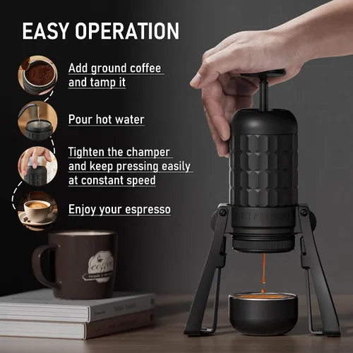 Vista 6 de STARESSO PLUS SP300 - Máquina de café espresso manual portátil, compatible con café molido y filtro presurizado, para uso en casa, viajes, camping
