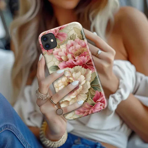 Vista 7 de bemal Funda para iPhone 12 Mini, estética, vintage, floreciente, peonía, concha, femenina, compatible con MagSafe, moderna, única, moderna, moderna