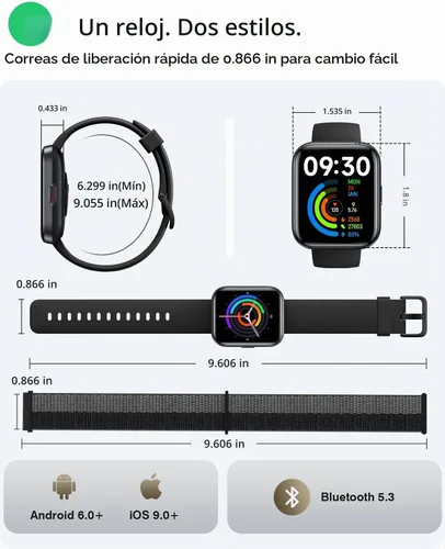 Vista 6 de Relojes inteligentes para mujeres y hombres, reloj inteligente Alexa HD de 1.83 pulgadas para Android y iPhone (llamadas/SMS/recordatorios), reloj