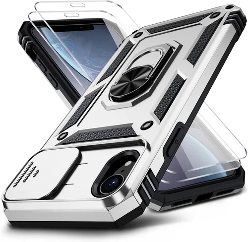 Vista 8 de Funda para iPhone XR, Funda para Teléfono iPhone XR con 2X Protectores de Pantalla HD + Cubierta Deslizante para Cámara, [Grado Militar] Funda