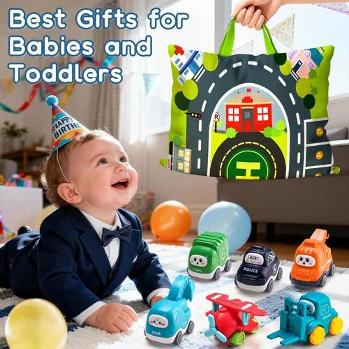 Vista 5 de Juguete grande de camión de dibujos animados para niños de 1 año con tapete de juego/bolsa de almacenamiento, juguetes para bebés y niños pequeños