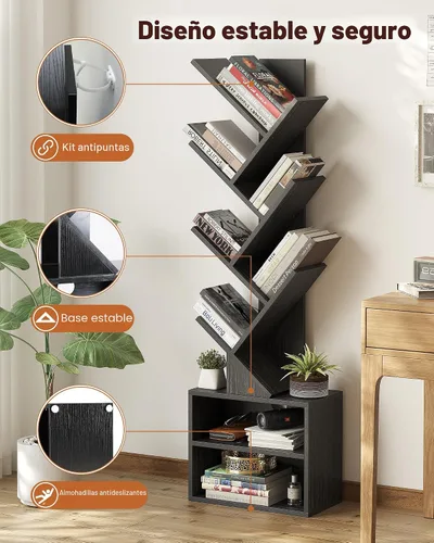 Vista 5 de SUNMORY - Estantería de 6 niveles en forma de árbol, estantería pequeña con gabinete de almacenamiento, organizador de estanterías estrechas