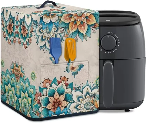 Vista 13 de Air Fryer Oven Dust Cover with Handle and Pocket, Easy Cleaning Electric Appliance Cover, Brown Flower Flor marrón (Brown Flower)