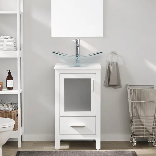 Vista 19 de eclife Armario de tocador de baño moderno de 18 pulgadas con lavabo Redondel negro