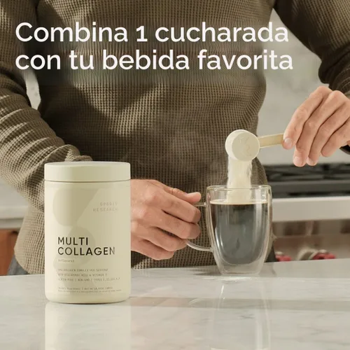 Vista 3 de Sports Research® Polvo de proteína de colágeno múltiple - Péptidos de colágeno de fuente alimentaria (Tipo I, II, III, V, X) con ácido hialurónico +