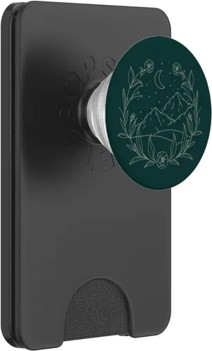 Vista 7 de Boho Mountain Moon Night Botánico Floral (verde bosque) PopSockets PopGrip estándar