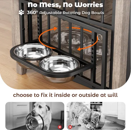 Vista 10 de Lulive Muebles para jaula para perros, 37.8 pulgadas de largo x 23.6 pulgadas de ancho x 27 pulgadas de alto, gris