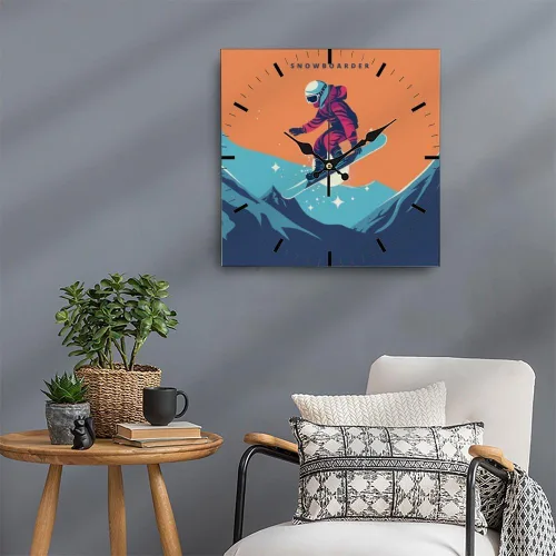 Vista 5 de Person Jumping On Snowboard Colorful Small Clock Small Clocks Battery Operated Silent Wall Clock for Bedroom Office Wall Clocks Battery Operated