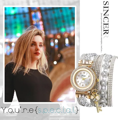 Vista 3 de Avaner Reloj de pulsera bohemio para mujer, reloj de cuero multicapa, relojes de cuarzo con diamantes de imitación brillantes para mujer