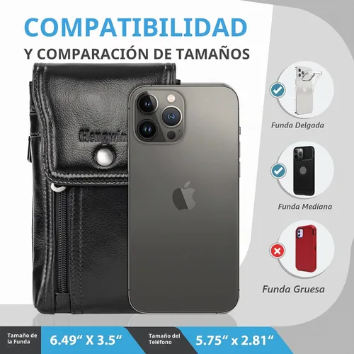 Vista 2 de Funda de cuero genuino para teléfono celular para cinturón, funda para cinturón para iPhone 17 Pro 16e 15 Pro 14 Pro 13 Pro 12 Pro Samsung Galaxy