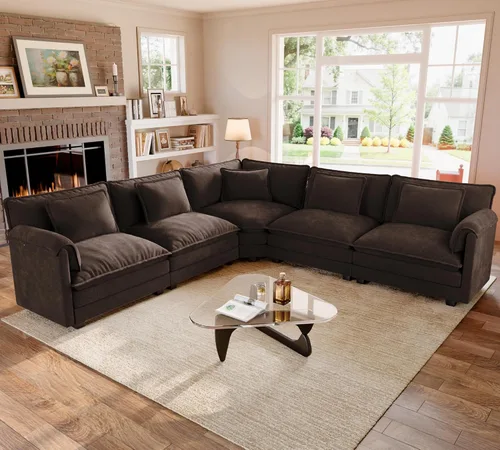 Vista 66 de Sofá modular de gran tamaño de 116 pulgadas, cómodo sofá nube de chenilla, moderno sofá profundo en forma de L de 3 plazas con fundas extraíbles