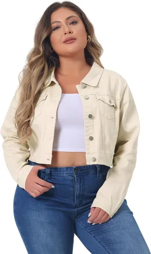Vista 16 de uxcell Chaquetas de mezclilla cortas con botones de talla grande para mujer con costuras 2025
