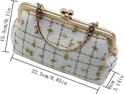 Vista 6 de Women Tote Bag Purse Velvet Handbag Wallet Pearl Chain Evening Cross Body Bag for Girl Wedding Party