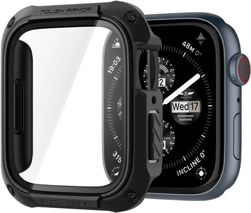 Vista 9 de Spigen para Apple Watch - Funda con protector de pantalla de vidrio templado táctil incorporado, resistente y de cobertura completa, armadura