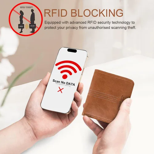 Vista 7 de APHISON Billetera para mujer, delgada y pequeña, cartera RFID para mujer, 01A125marrón2, Compacto
